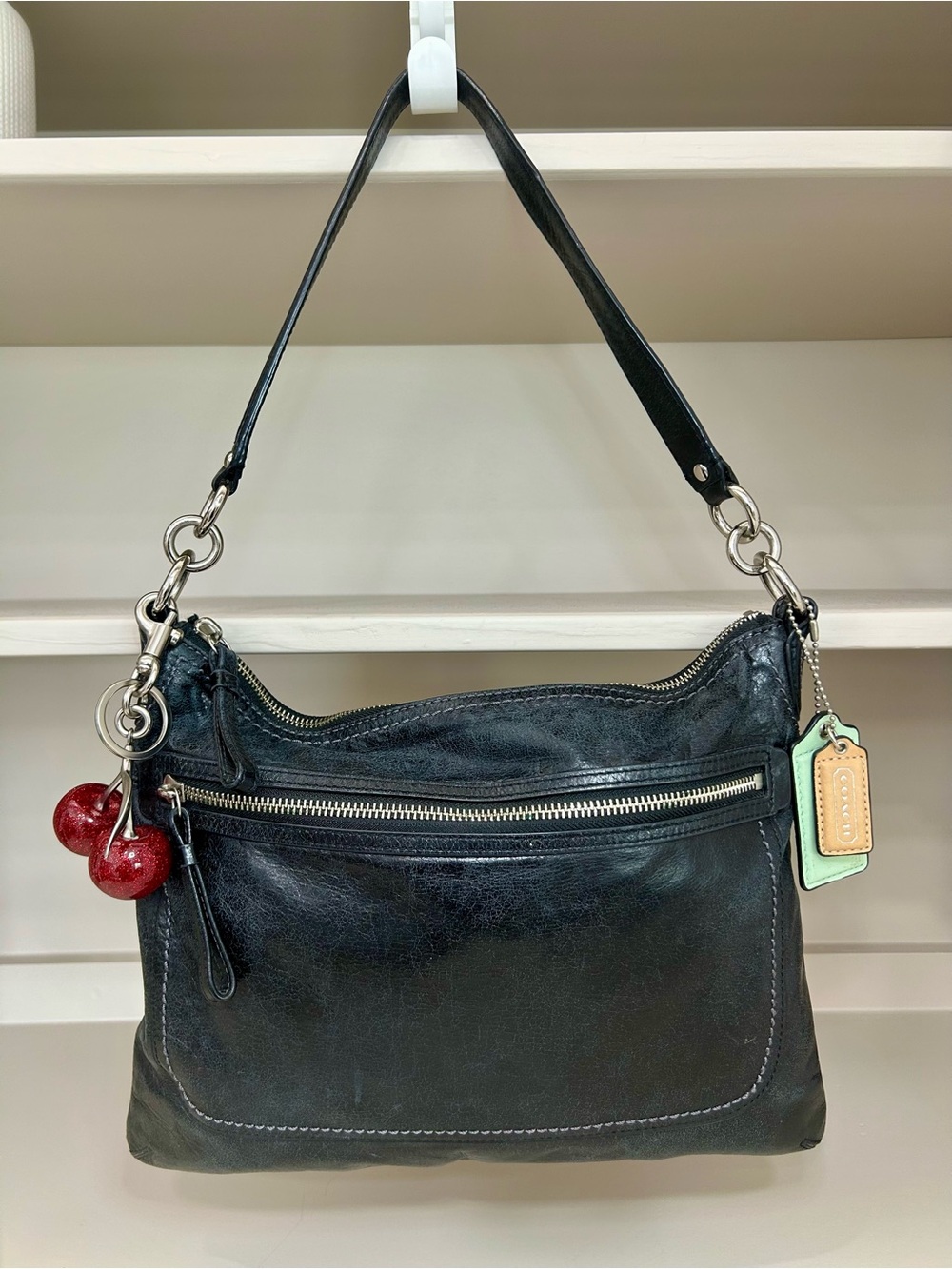 Coach Leather Black Poppy Perri Hippie Hobo Shoulder Bag Purse Handbag